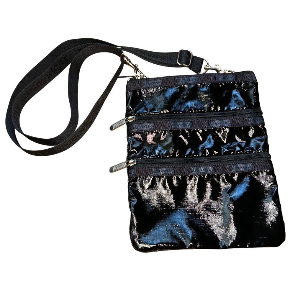 LeSportsac Black Shimmer Crossbody Shoulder Bag